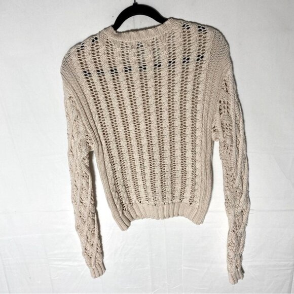 Line Cream Cotton Chunky Knit Scoop Neck Long Sleeve Pullover Sweater XS - Picture 12 of 13